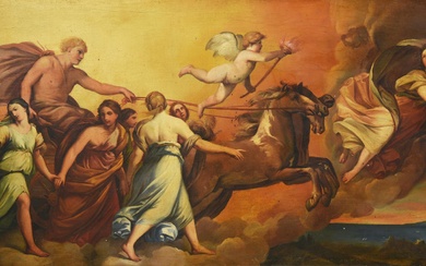 Scuola del XIX secolo CARRO DELL'AURORA olio su tela, cm 30x55