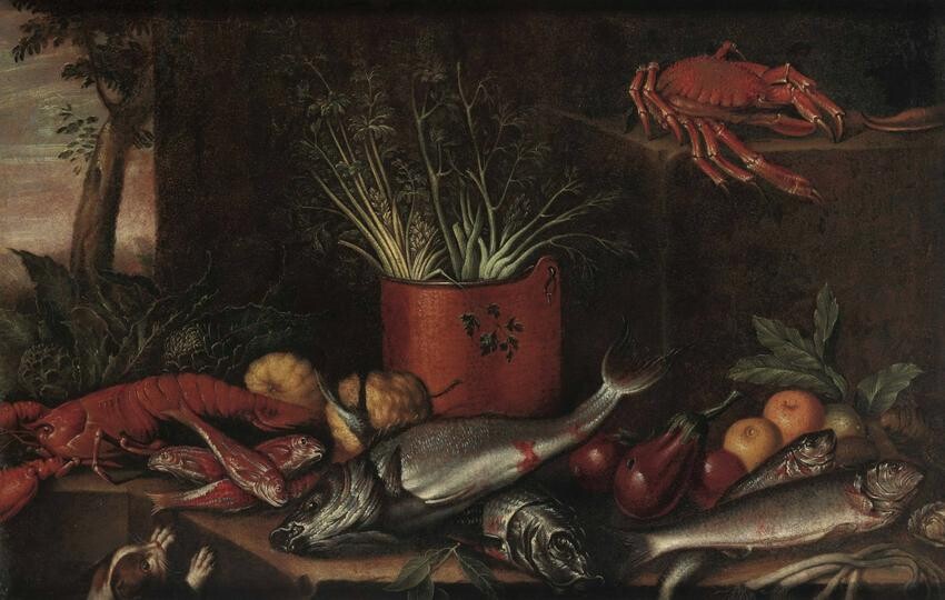 Scuola emiliana del XVII secolo, Natura morta con pesci