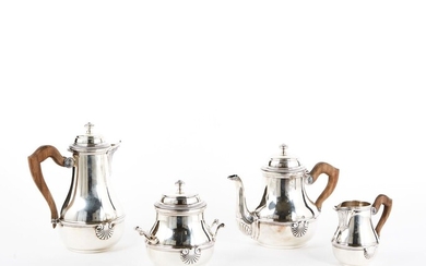 Service thé café en argent comprenant : - une théière, une cafetière, un sucrier, un...