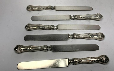 Set 6 Sterling Silver Dinner Knives. Ornate weighted ha