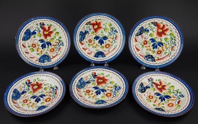 Set of 6 Gaudy Dutch Rose Decorated Plates