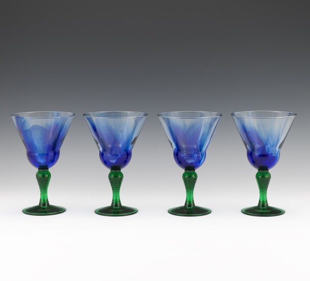 Set of Four Art Glass Goblets