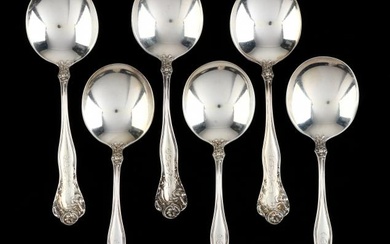 Set of Six International "Stratford" Sterling Silver Cream Soup Spoons