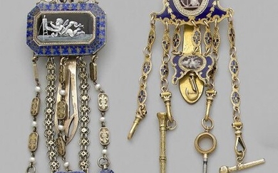 Set of two castelaines in silver and gilded...