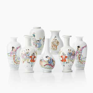Seven Chinese famille rose vases