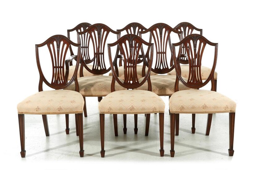 Sheraton style mahogany shield-back dining chairs (8pcs)