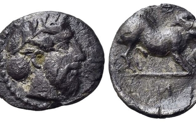 Sicily, Abakainon, c. 420-400 BC. AR Litra (12mm, 0.50g). Male...