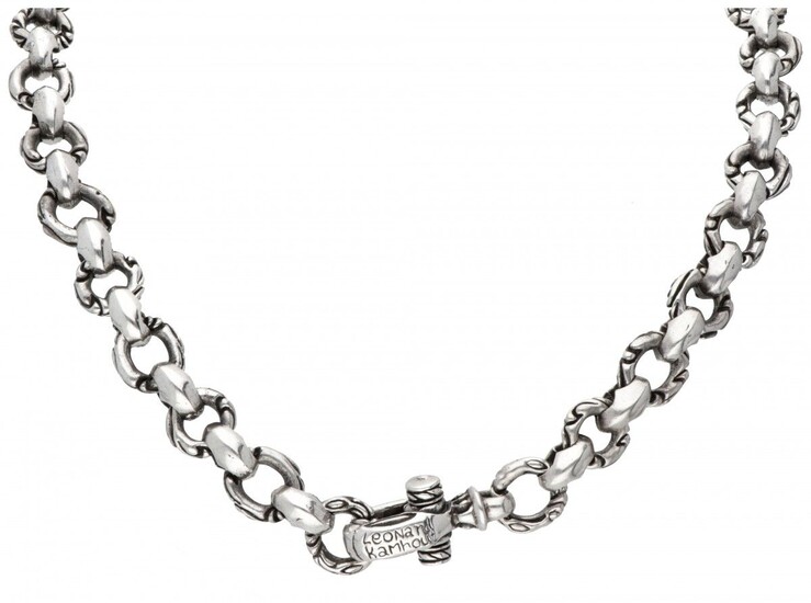 Silver Leonard Kamhout 'Lone Ones' brutalist jasseron link necklace - 925/1000.