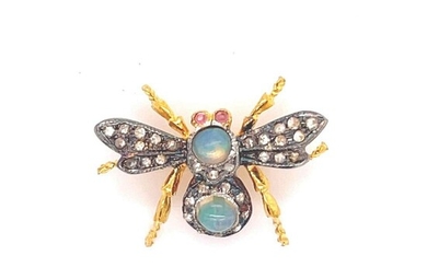 Silver and Gold Opal Diamond Bug Brooch