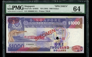 Singapore, $1000, specimen, no date (1984), serial number S 000000, (Pick 25s)