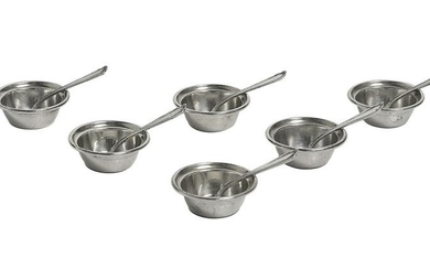Six Sterling Silver Salt Cellars and Spoons