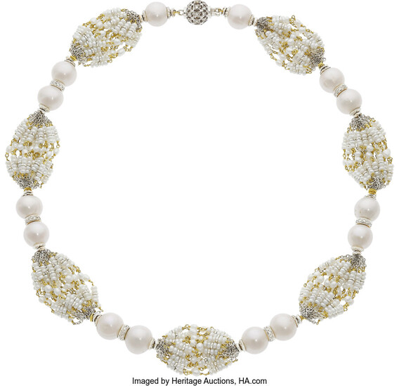 South Sea Cultured Pearls, Diamond, Seed Pearl, Gold Necklace...