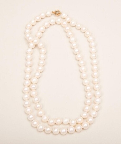 South Sea Long Strand Pearls With Diamond and 14K Gold