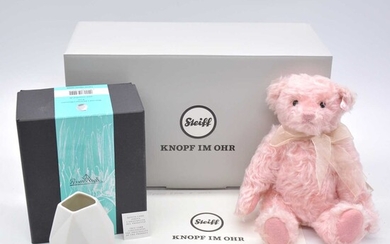 Steiff Germany teddy bear, 006760 'Rose', boxed with certificate and Rosenthal 'Surface' minivase