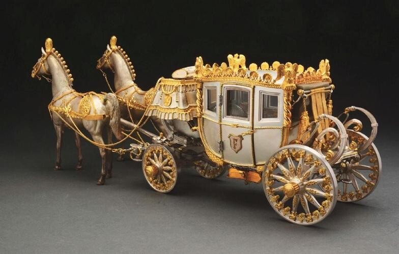 Sterling Silver Stage Coach Pulled By Two Horses. Sterling...