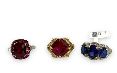 Sterling Silver and Synthetic Corundum Gemstone Rings