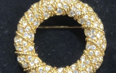 Swarovski Crystal Gold Tone Circle Brooch, Pouch 2