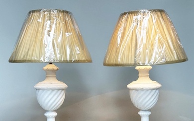 TABLE LAMPS, a pair, Italian alabaster of spiral urn form wi...