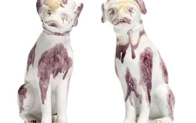 TWO FAIENCE DOGS