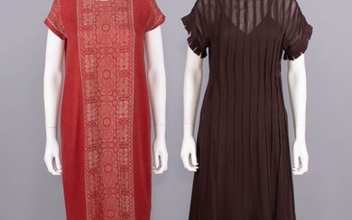 TWO SILK OR WOOL DAY DRESSES, EARLY-MID 1920s