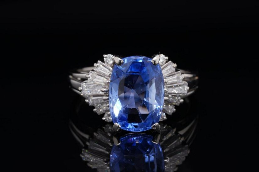 Tasaki 3.80ct Blue Sapphire, Diamond Platinum Ring