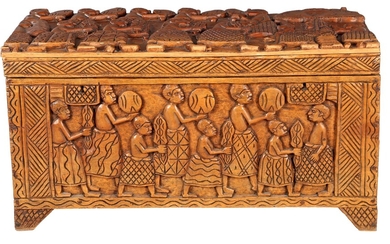 (-), Teak blanket chest with richly decorated representation...