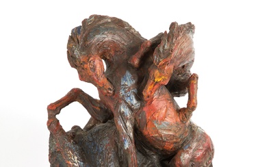 Terracotta sculpture "HORSES IN MOVEMENT". CAMILLO LAZZARI