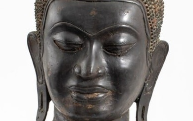 Thai Bronze Buddha Head Sculpture, 19th C.