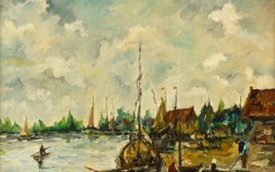 Theo Opmeer (1926), harbour scene after W.B. Tholen, oil on...