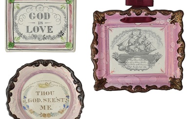 Three 19th century Sunderland pink lustre plaques