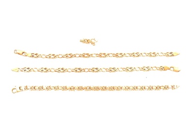 Three 9 carat yellow gold chain link bracelets.