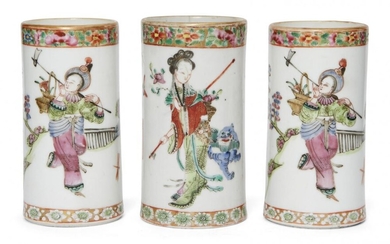 Three Chinese porcelain brush pots, late 19th...