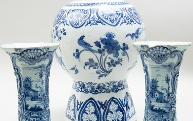 Three Dutch Delft Blue and White Vases
