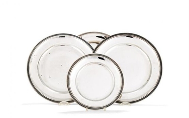 Three Italian silver coloured large plates and one small by Periggia & C.