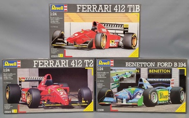 Three factory sealed Revell 1/24 Benetton Ford Ferrari 412 T2 and 412 T1B kits