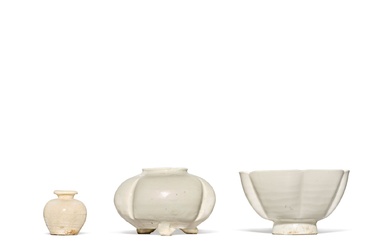 Three white-glazed vessels, Tang - Song dynasty | 唐至宋 白釉瓷一組三件