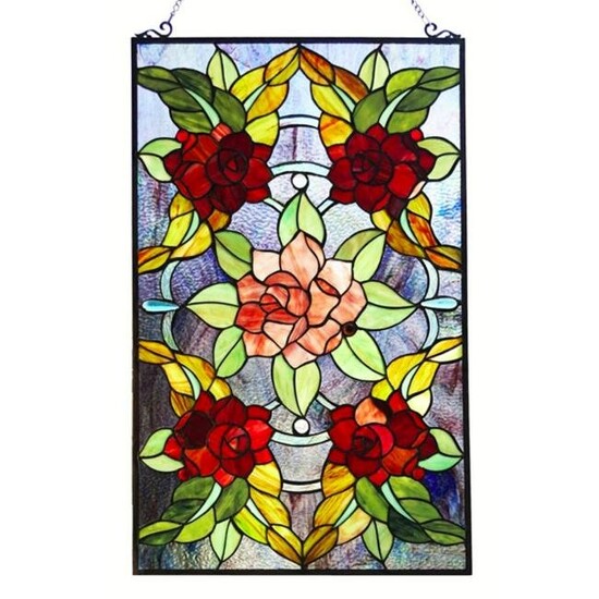 Tiffany Style Roses Stained Art Glass Panel