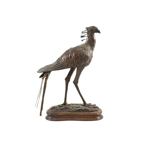 Tim Nicklin. A bronze model of a Secretary bird standing upo...
