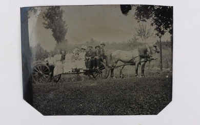 Tintype of Horse drawn Buckboard with Passengers