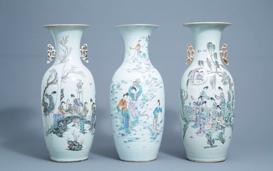 Trois vases en porcelaine de Chine famille rose à décor de femmes, 19ème/20ème siècle