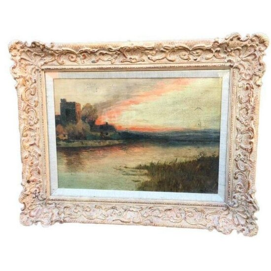 Twilight River Landscape, Oil Painting