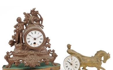 Two 19th century French mantle clocks comprising a gilt spel...