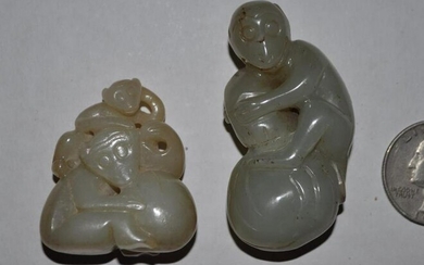 Two Chinese Pale Celadon Jade Monkeys