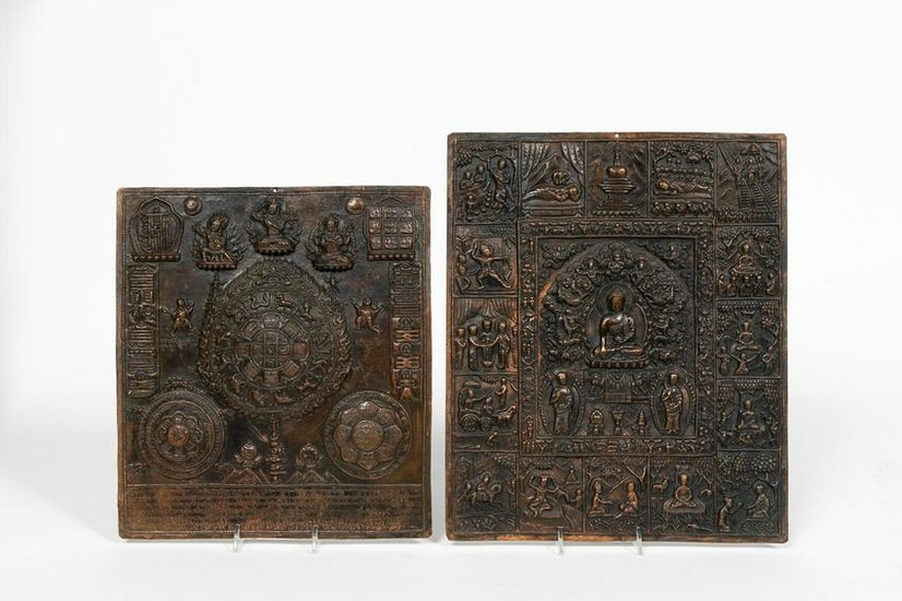 Two, Tibetan Copper Buddhist Relief Plaques