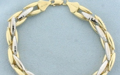 Two Tone Diamond Cut Geometric Link Bracelet in 14K Yellow and White Gold