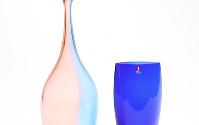 Two glass vases, Iittala, Kosta Boda, Kjell Engman, unsigned.