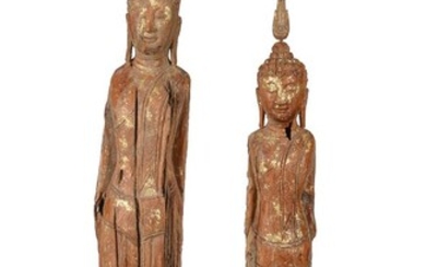 Two parcel gilt wood standing figures of Buddha