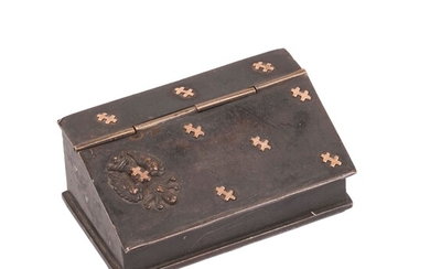 Unusual brass-gilt stamps holder. Western Europe, 19th century. Dimensions: 3 x 8 x 5 cm....