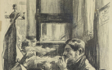 Ury Lesser (1861-1931) - Coffee Shop Smoker, Lithograph, 1919.