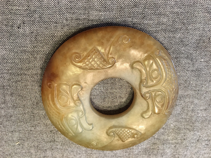 VERY OLD Chinese Archaic Yellow Jade Bi Ring, Ming or earlier, 3" diameter